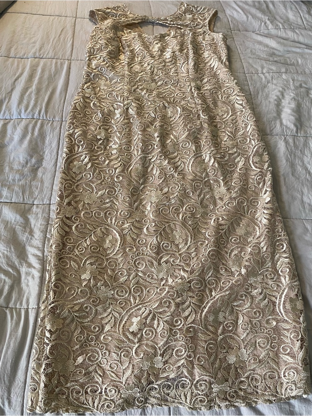 JS Collections Lace Dress in Light Lavender and Champagne